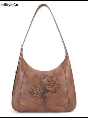 Small Embossed Vegan Leather Hobo Shoulder Bag Adjustable Strap